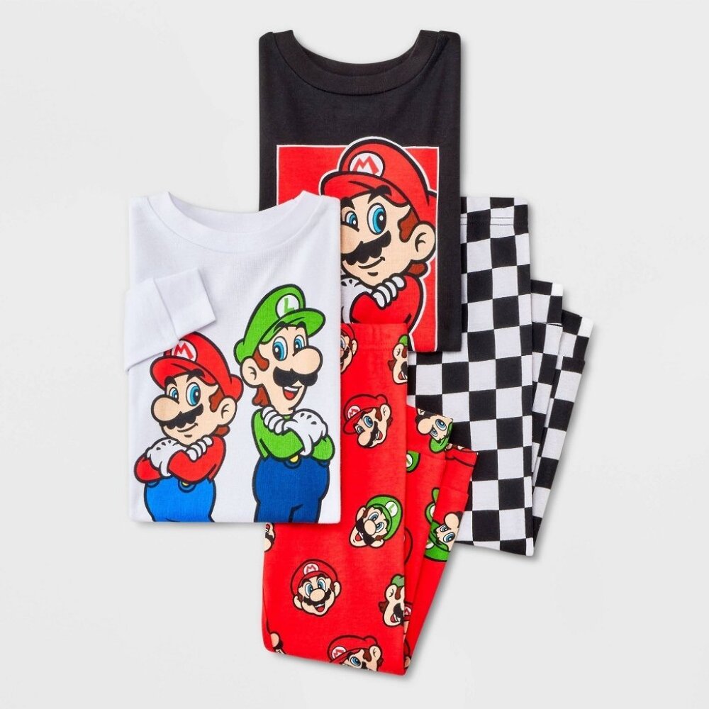 2/$18 💥🆕 Super Mario Bros | Red White & Black | 4pc Pajama Set | Sz 5T | 4341